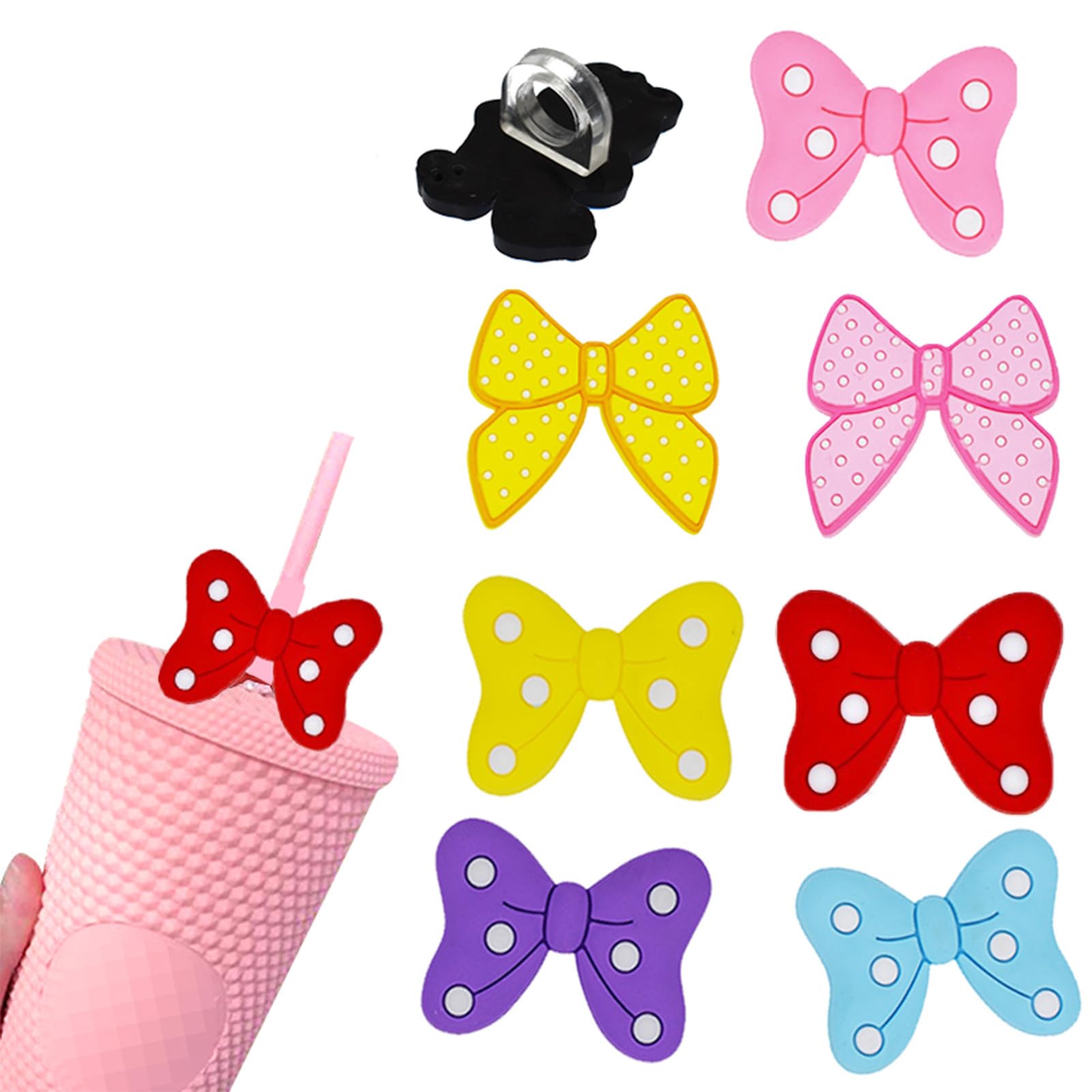 Straw Cover Silicone Straw Covers Cap for Tumblers Reusable Straws Cute Straw Tips Cover (Bow straw cover/7pcs)