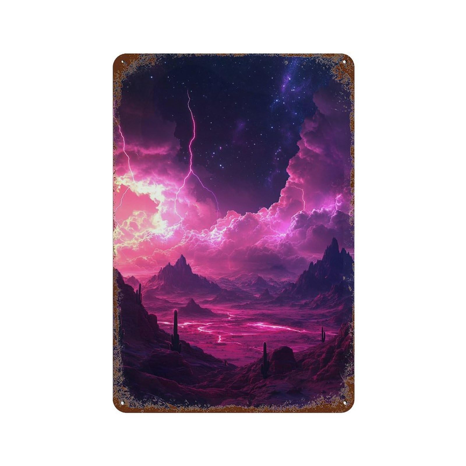 Garage Style Desert Lightning Storm Decorative Tin Sign 11.8"x7.9", Retro Wall Decor for Bar And Workshop