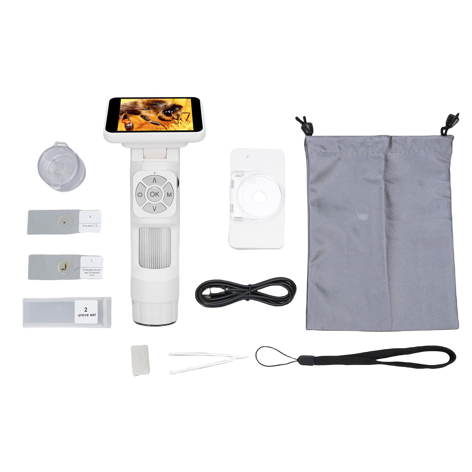 YWBL-WH Microscopio de Mano de 2,8 Pulgadas con Luz LED, Lupa Digital de Bolsillo para Joyeros, Vista para PC
