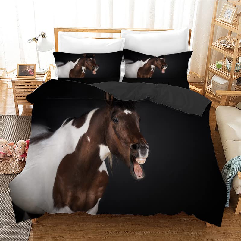 Parure de lit cheval noir 240x260 en microfibre d'exception
