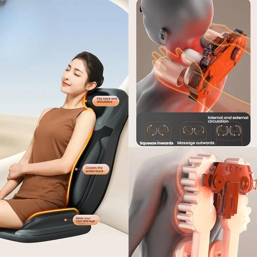 Cuscino massaggiante Shiatsu 3D con calore, massaggiatore profondo per schiena, collo e spalle, per uso domestico e ufficio, include modalità di vibrazione e adattatore UK