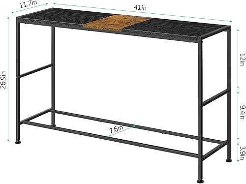 Miniatura 3 de Mesa de entrada de 41 pulgadas, mesa de consola industrial estrecha para sofá detrás del sofá, mesa de pasillo con almacenamiento larga para sala de