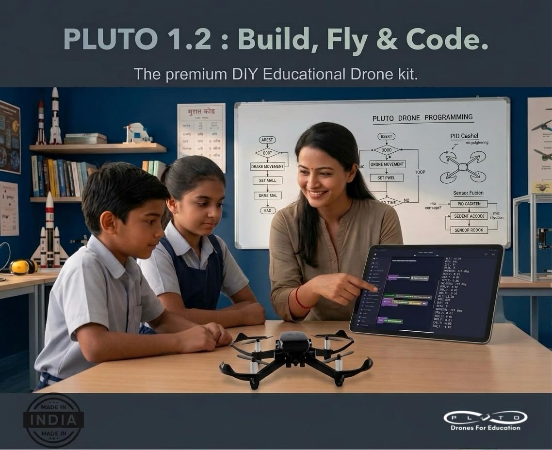 Pluto 1.2 DIY Nano Drone Kit | Educational STEM Drone for Students & Hobbyists | Crash-Resistant | Smartphone Controlled | Coding with PlutoBlocks & IDE | 25+ Projects | Drona Aviation