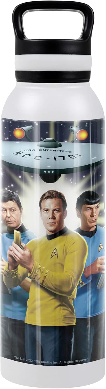 Star Trek OFFICIAL Original Crew 24 oz Insulated Canteen Water Bottle, Leak Resistant, Vacuum Insulated Stainless Steel with Loop Cap