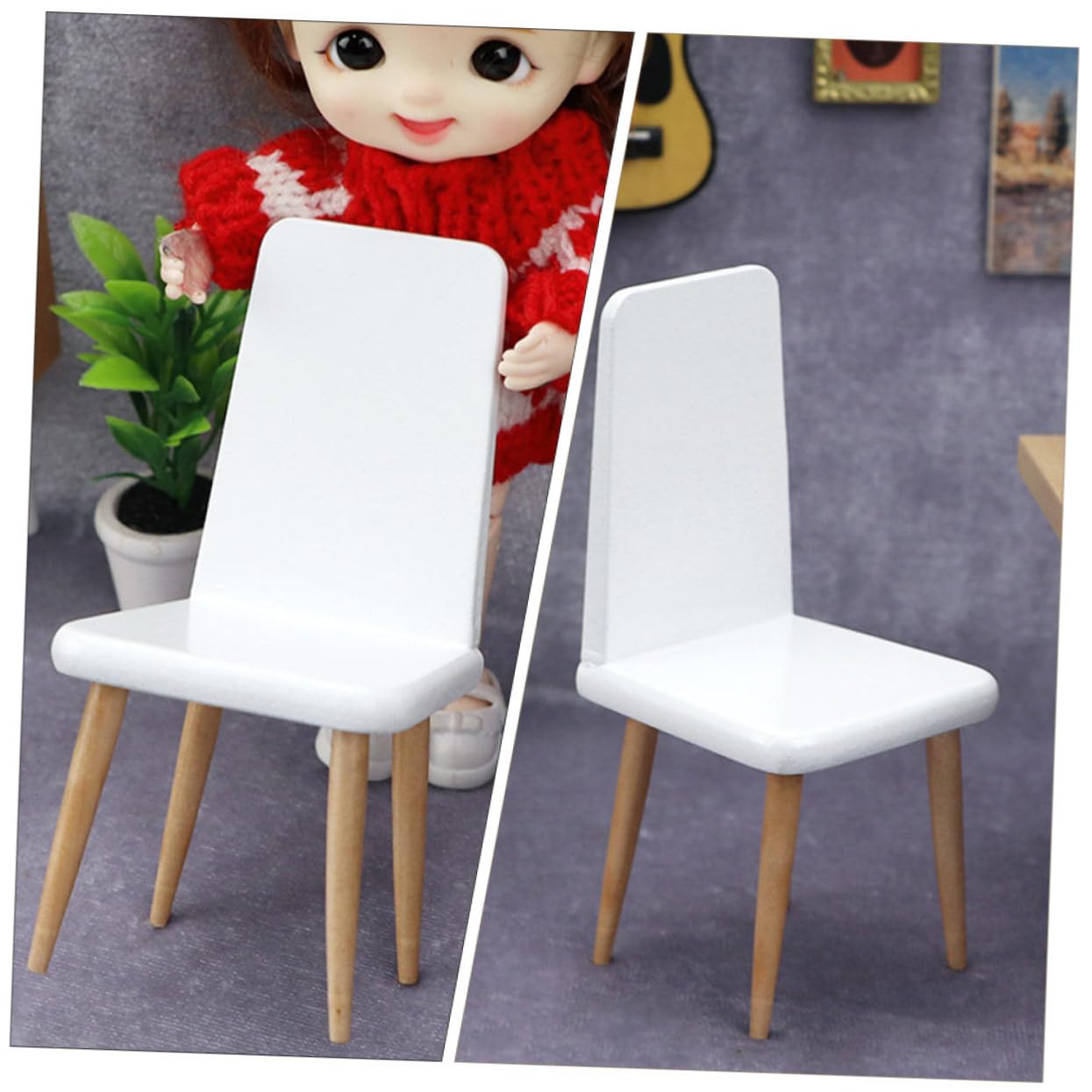 Amazon.co.jp: HOLIDYOYO 小さな白い椅子 ミニチュアダイニングチェア  