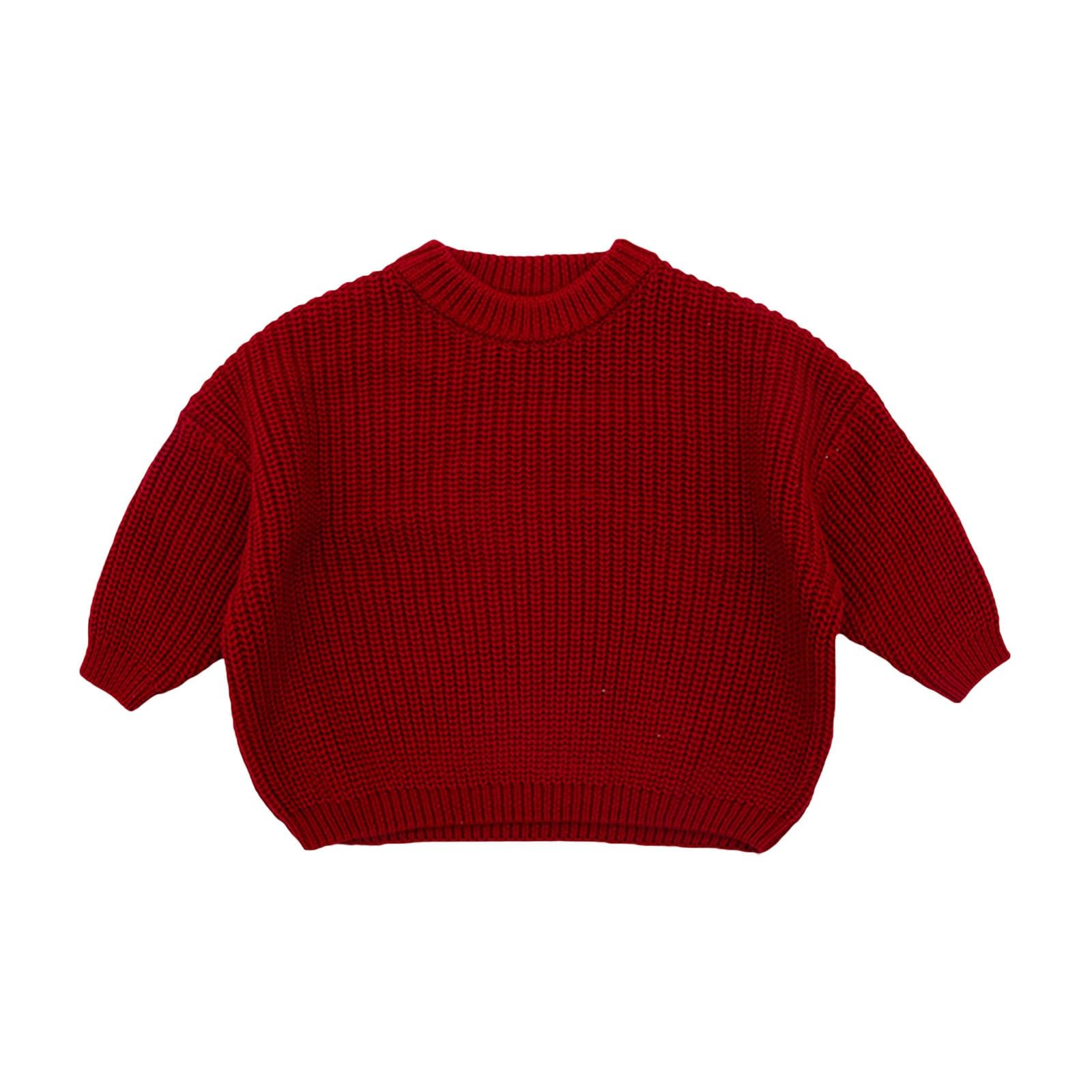 RNTOP Toddler Baby Boys Girls Knitted Sweater Solid Color Pullover Long Sleeve Warm Sweatshirt (Wine, 0-3 Months)