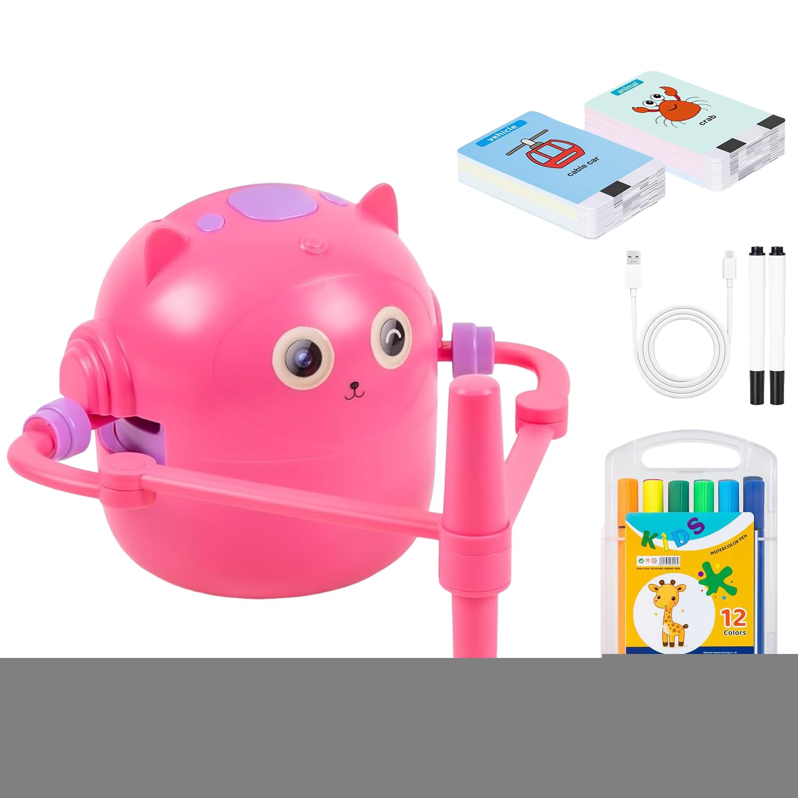 Robot de dibujo, máquina de dibujo educativa con bolígrafos de color y 100 tarjetas para niños de 5 a 8 años, aprendizaje de palabras y formas, juguete programable de dibujo automático