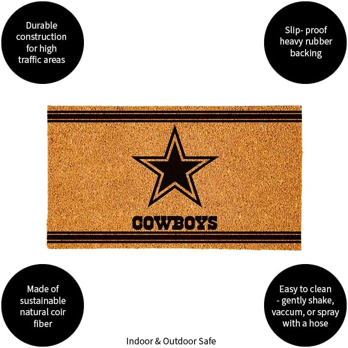 Team Sports America NFL Dallas Cowboys Natural Coir Door Mat | Indoor and Outdoor Entryway | 28 x 16 Inches | Non Slip Back | Welcome Floor Mats | Muddy Dog Paws | Front Door Entrance Home Décor Dallas Cowboys-one Color 1'4" x 2'4" (Rectangular) image 4 of 6 B07SHH8RCD
