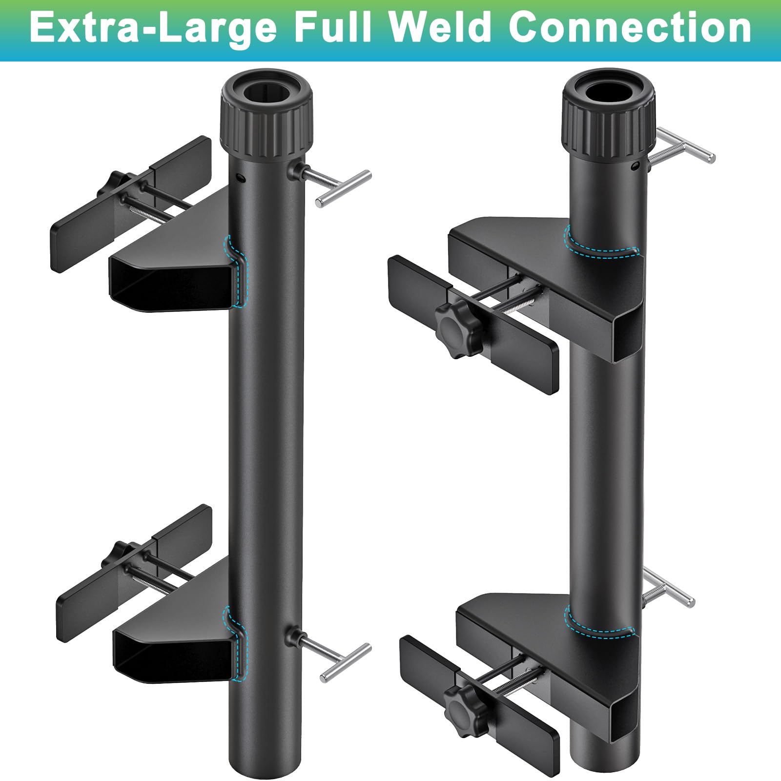 Dolibest Abrazadera para sombrilla para balcón, patio, soporte de tubo para valla, soporte de montaje en cubierta, clip de fijación ajustable para sombrilla de sol, ahorro de espacio con 3 mangas para