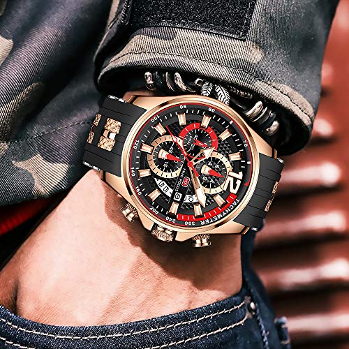 Mini Focus Men Watch Casual Fashion Wrist Watches (Chronograph/Waterproof/Luminous/Calendar) Silicon Band Quartz Watches For Men (Black-Golden) #TOP1