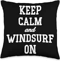 Vista 4 de Funny Windsurfing Boardsailing Sailboarding Keep Calm and Windsurf On Funny Boardsailing Kitesurfing Throw Pillow, 18x18, Multicolor