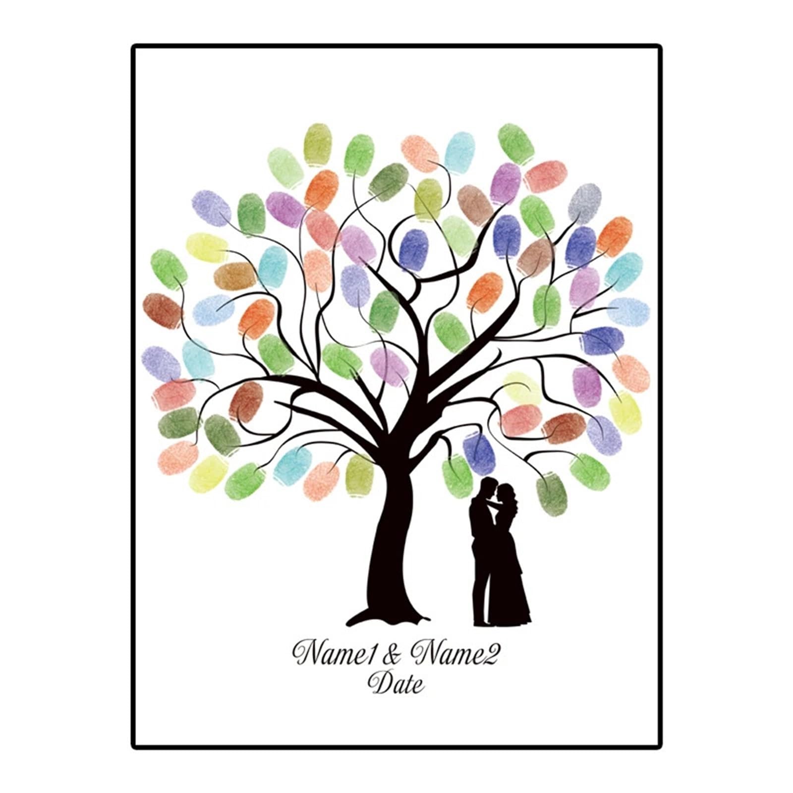 Hochzeits Fingerabdruck Malerei Fingerabdruck, DIY, Baum, Blatt, Braut und Bräutigam, Silhouette, Hochzeit, Gästebuch, Gemälde(Color02,50x70cm)