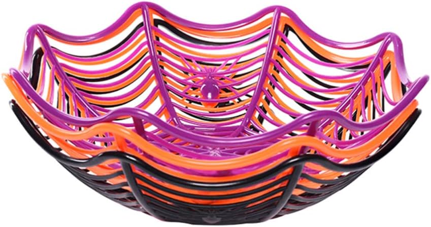 PATKAW Halloween Candy Bowl Plastic Spider Web Basket Fruit Serving Bowls for Day of The Dead Halloween Table Decor Black