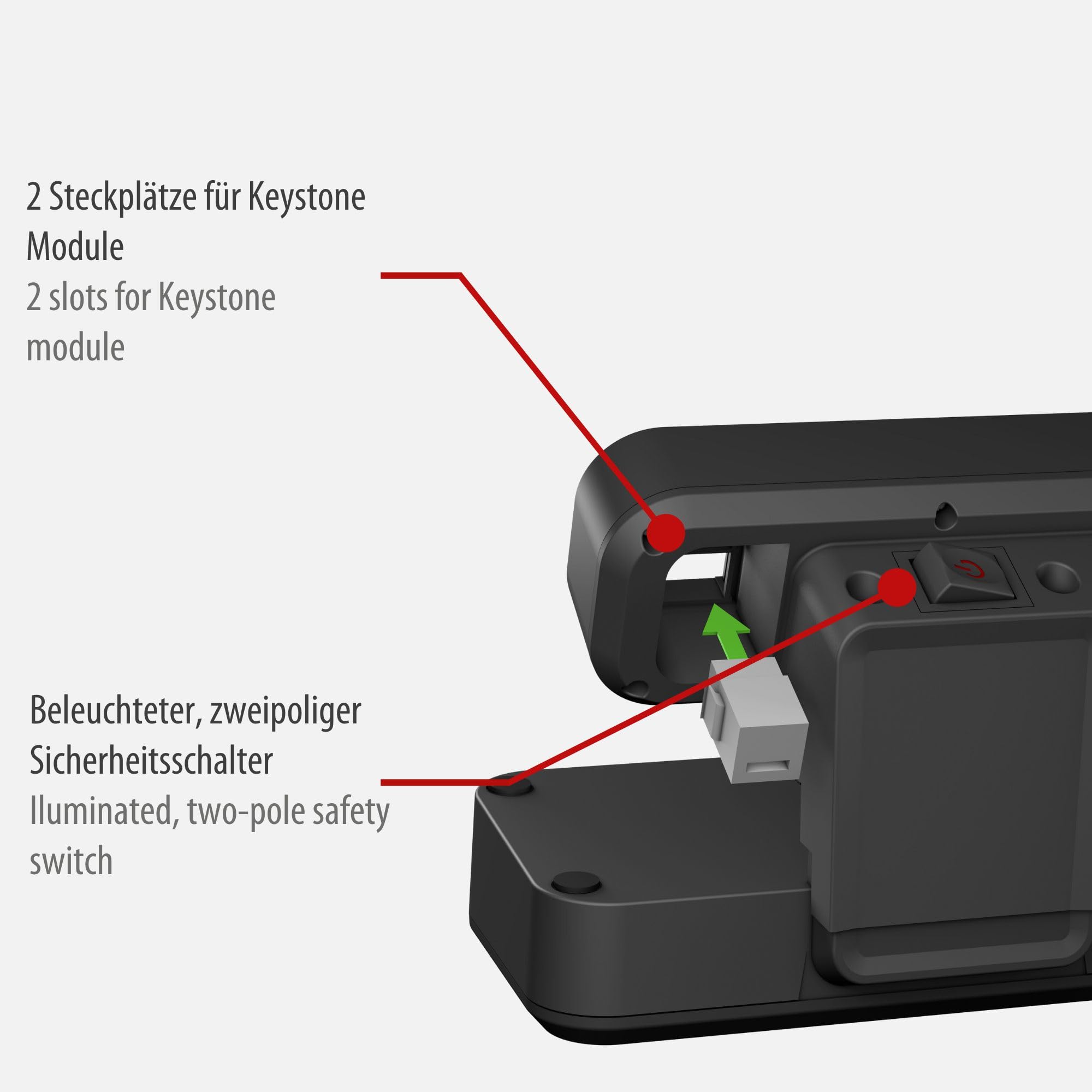 Brennenstuhl estilo Duplex Tischsteckdosenleiste 2m, mit Überspannungsschutz, 2x Keystone Module, 9x