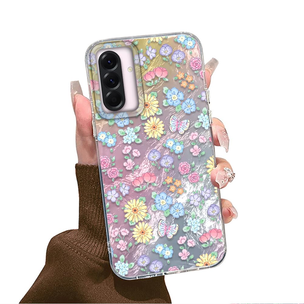 Tedyhulle für Samsung Galaxy A26 5G Hülle, Weich TPU Rahmen Harter PC-Rückseite Case mit Blume Motiv, Dünne Bunt Handyhülle Stoßfeste Schutzhülle für Frauen Mädchen Ästhetischer Glitzer
