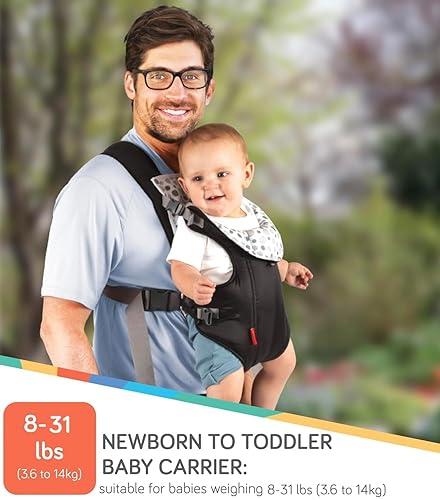 Miniatura 2 de Nuby Portabebés clásico recién nacido a niño pequeño  Portador boca abajo y boca afuera  Negro  Ligero y cómodo  Babero extraíble  8-35 lb.