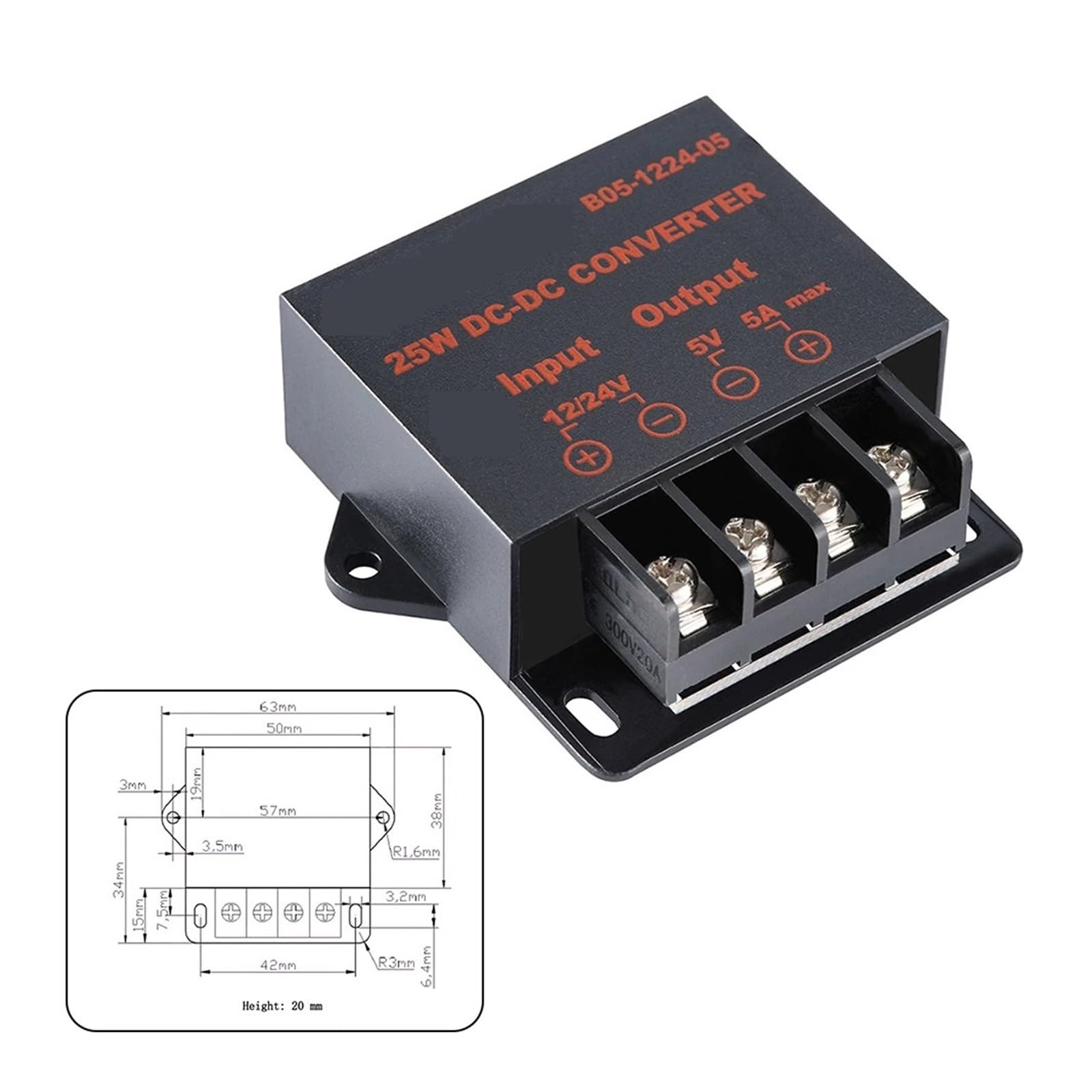 Regolatore Riduttore Convertitore di potenza Convertitore CC da 1 pezzo, efficienza, ondulazione di uscita, rumore, ondulazione di tensione di uscita -40-85℃, 0,01 A, 11-35 V CC | potenza di uscita 25
