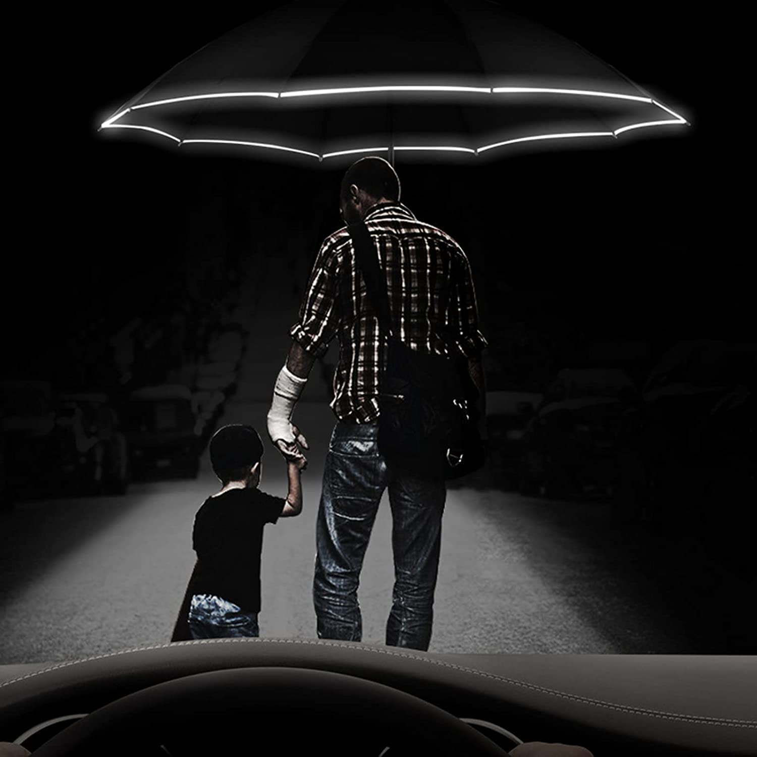 Paraguas, Paraguas Plegable Compacto de Viaje, miniparaguas, Totalmente automático, 15 Varillas Reflectantes