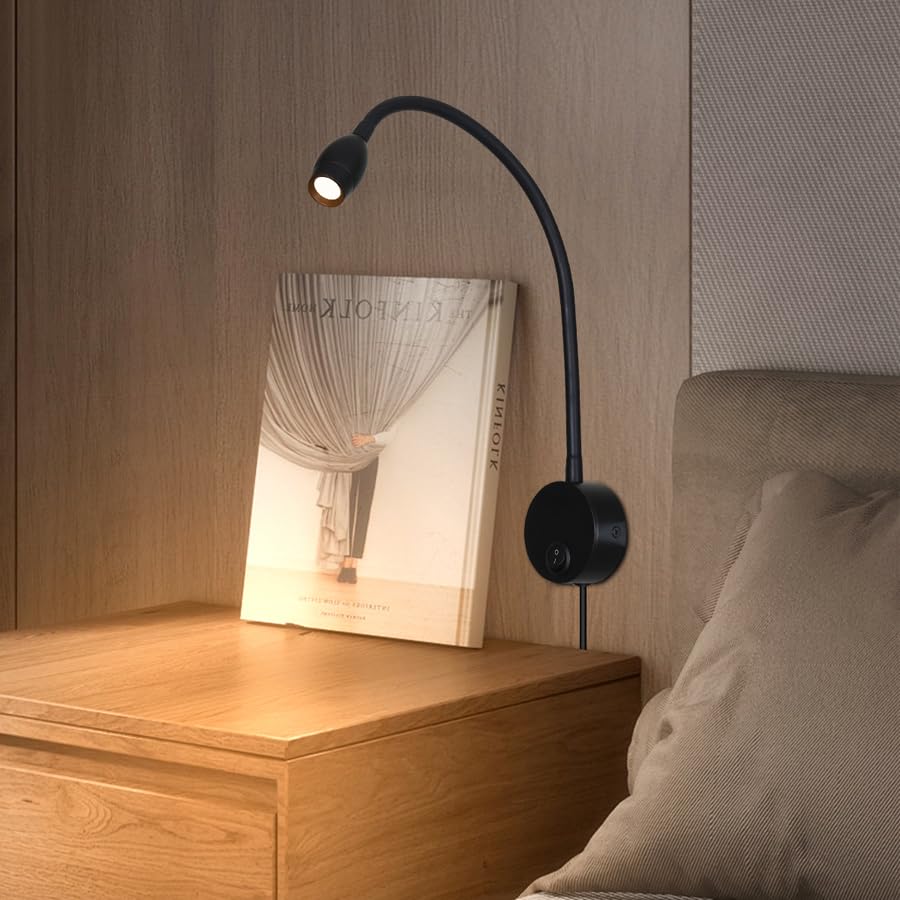 Image of LED Reading Lamp 3W Warm White 3000K for Reading Books Black Plug Cord 2PCS (RS032)