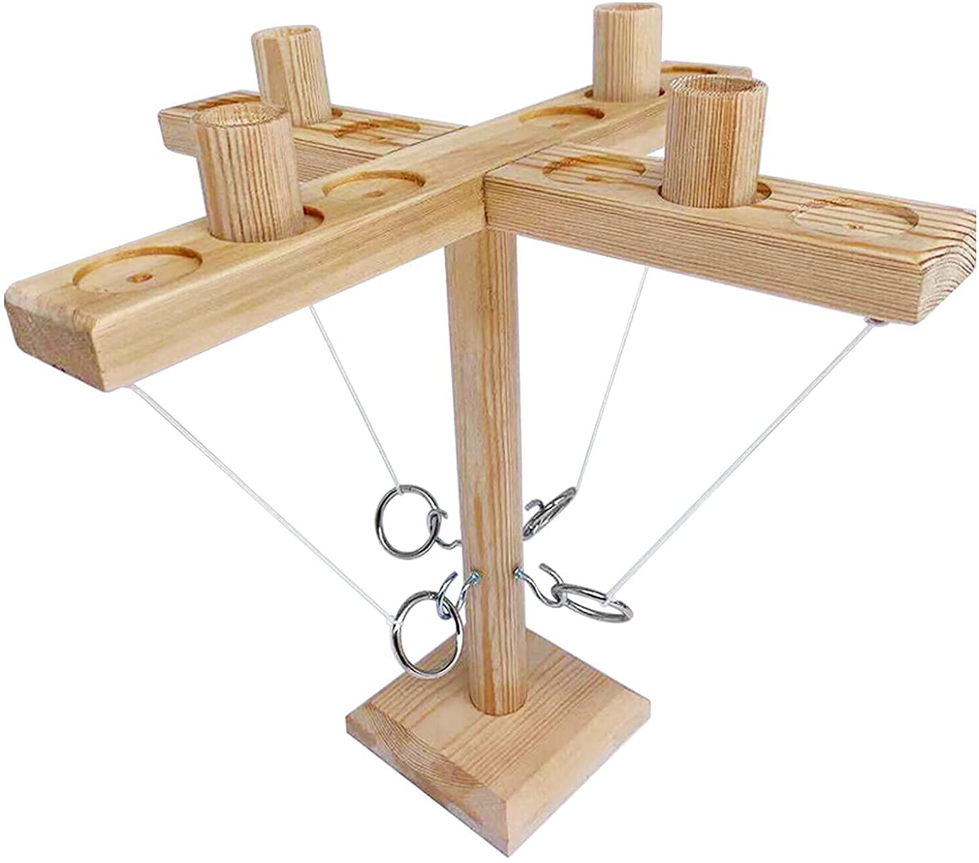 Ring Hook Toss Game, Wooden Hook and Ring Tossing Game with Shot Ladder for Party Outdoor Handmade Handheld Ring Hook Fast-Paced Family Interactive Gaming Toys