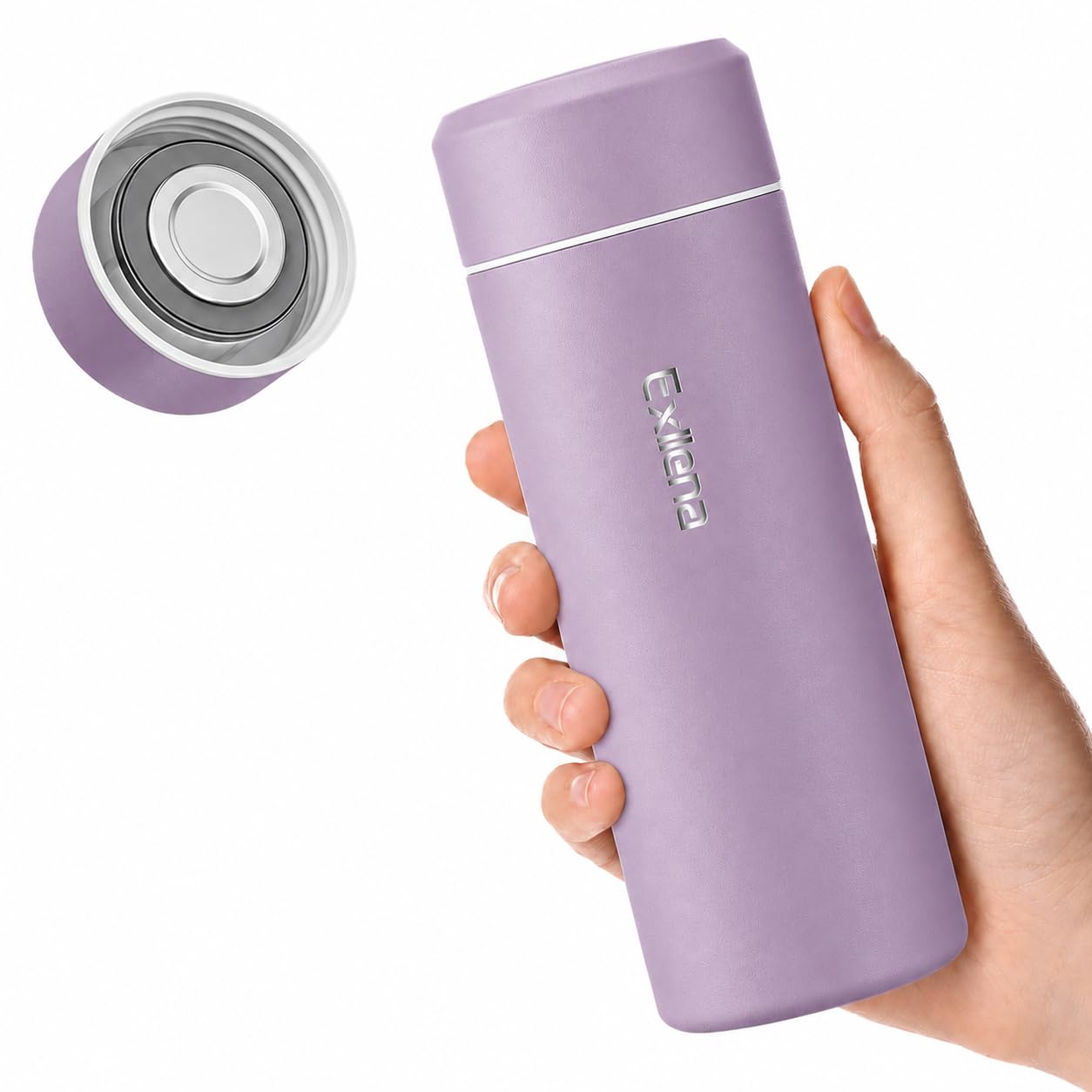 【Upgraded】 Exllena Small Water Bottle for Handbag – 300ml Mini Flask for Hot & Cold Drinks, Perfect Small Insulated Water Bottle for Travel, Milk, Coffee...(Purple)