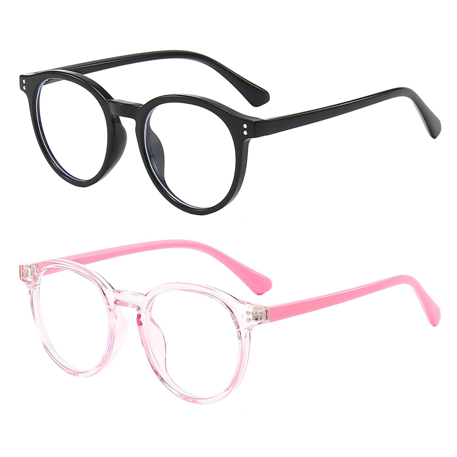 FANNYGO 2 Pack Kids Blue Light Blocking Glasses For Girls Boys Clear Computer Blocking Glasses For Boys Girls Age 4-10 (Black+Pink)
