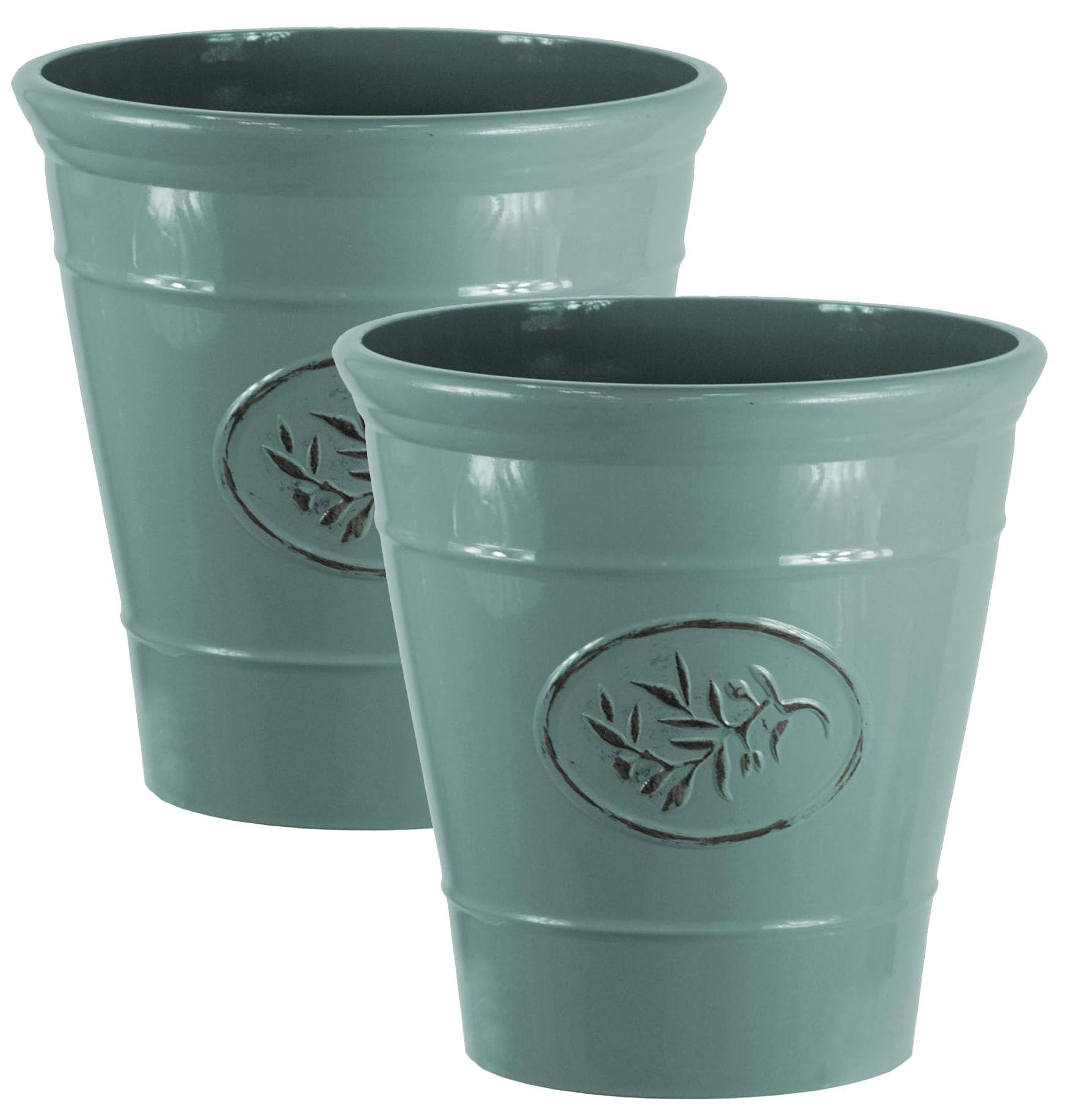 Muddy Hands Green Small Large Olive Plastic Plant Pot Decorative Outdoor Garden Flower Herb Tree Planter (2, 34 Litre)