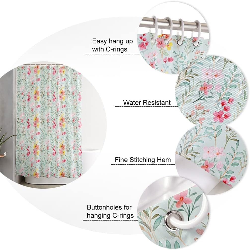 Watercolor Flowers Shower Curtains Waterproof Polyester Bath Curtain Bathroom Decor(122x183cm)