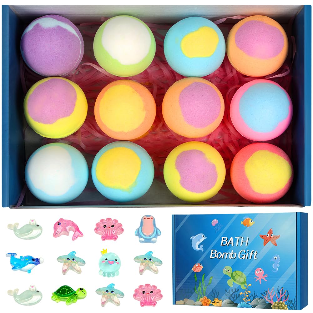 Pack de 12 Bombas de Baño para Niños, Bolas de Baño Conteniendo el Juguete Sorpresa en el Interior, Regalos de Cumpleaños, Navidad y Pascua Regalo para Niños y Niñas