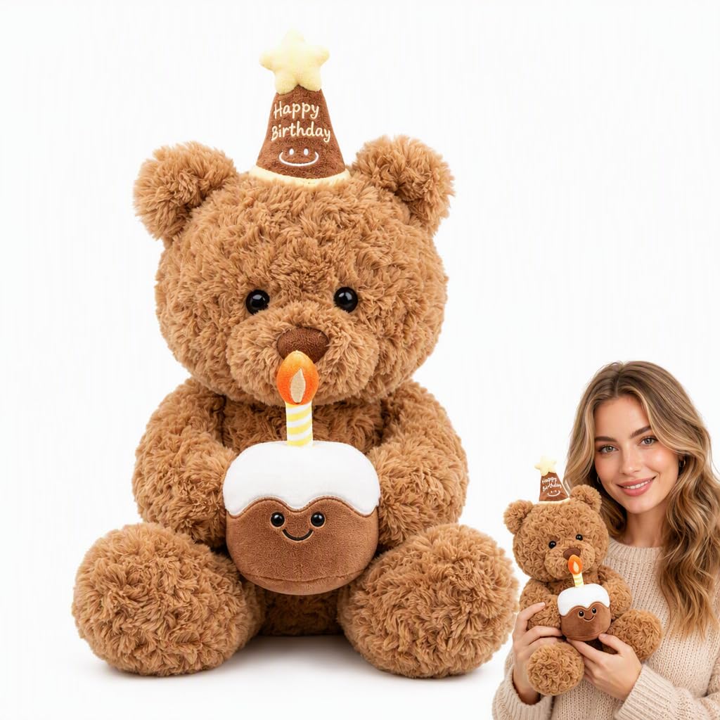 AisFgsw Soft Birthday Teddy Bear with Cake,30cm Plush Bear Gift