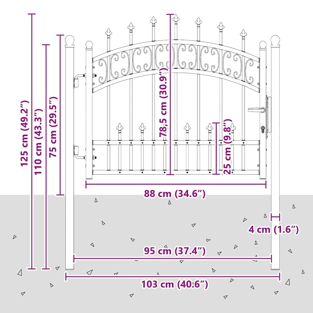vidaXL Puerta de Cerca con Punta de Lanza KAMPEN 103 x 75 cm Acero, Puerta de cercas tradicionales, seguridad para jardín y terraza, entrada rústica para tu patio