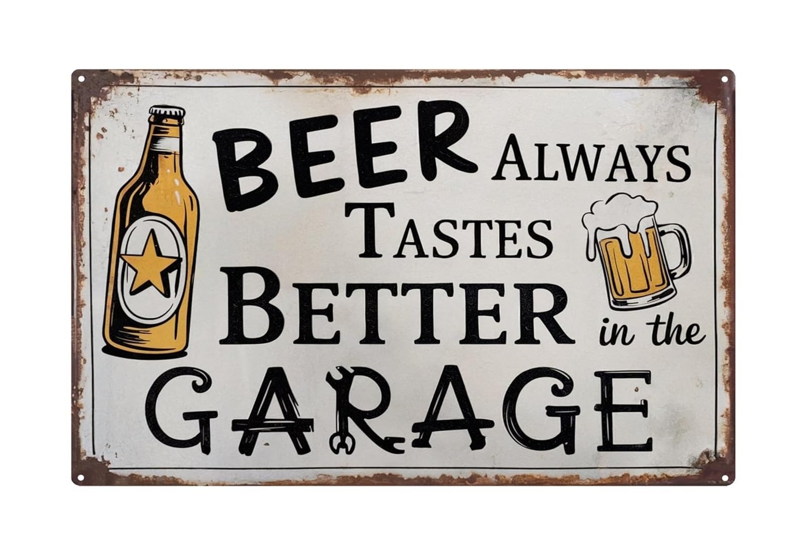 PKNVKZIDK Vintage Garage Beer Sign Metal Tin Sign Funny Man Cave Wall Decor for Bar Basement Home 8 X 12 inch