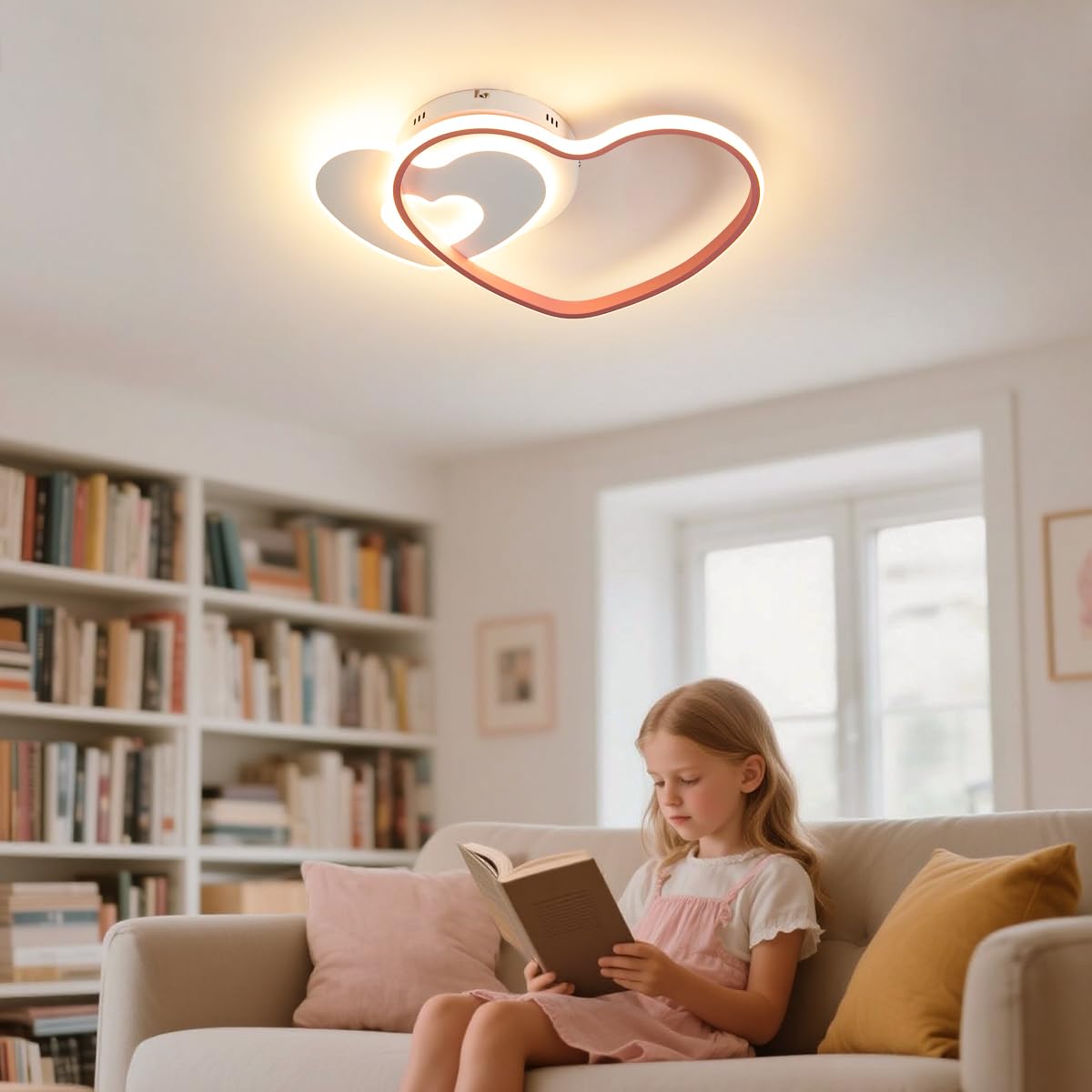 LED Deckenleuchte Moderne Herz Kinderlampe Deckenlampe 36W Dimmbar Mit Fernbedienung Jungen Mädchen Deckenlicht Cartoon Kinder Deckenlicht Schlafzimmer Dekor Lamp Rosa 48CM