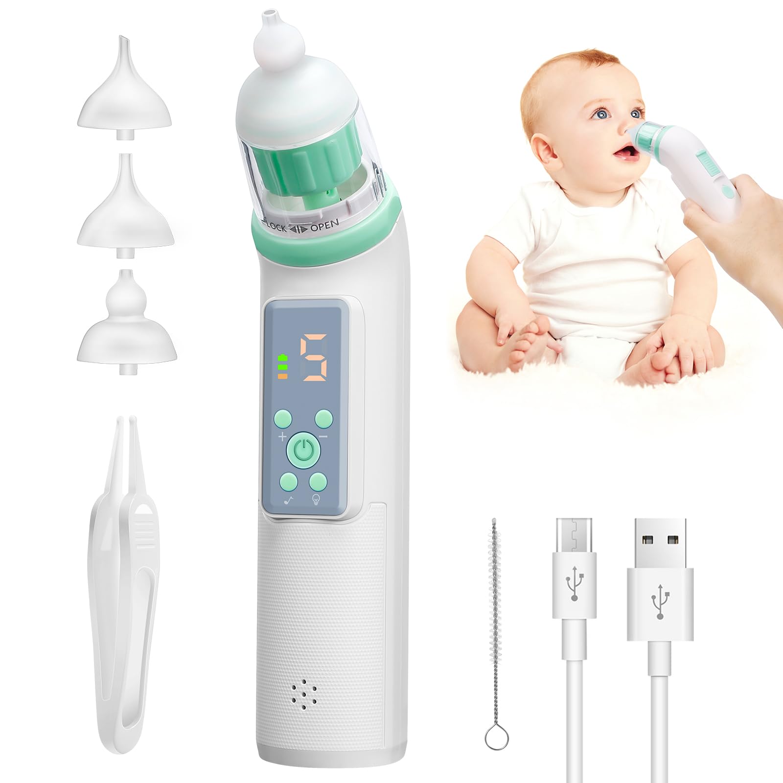Mouche Bébé électrique Aspirateur Nasal Bébé Électrique - 3 Niveaux D' Aspiration - Rechargeable USB - Avec Musique Et Lumière Heyvalue Mouche Bebe