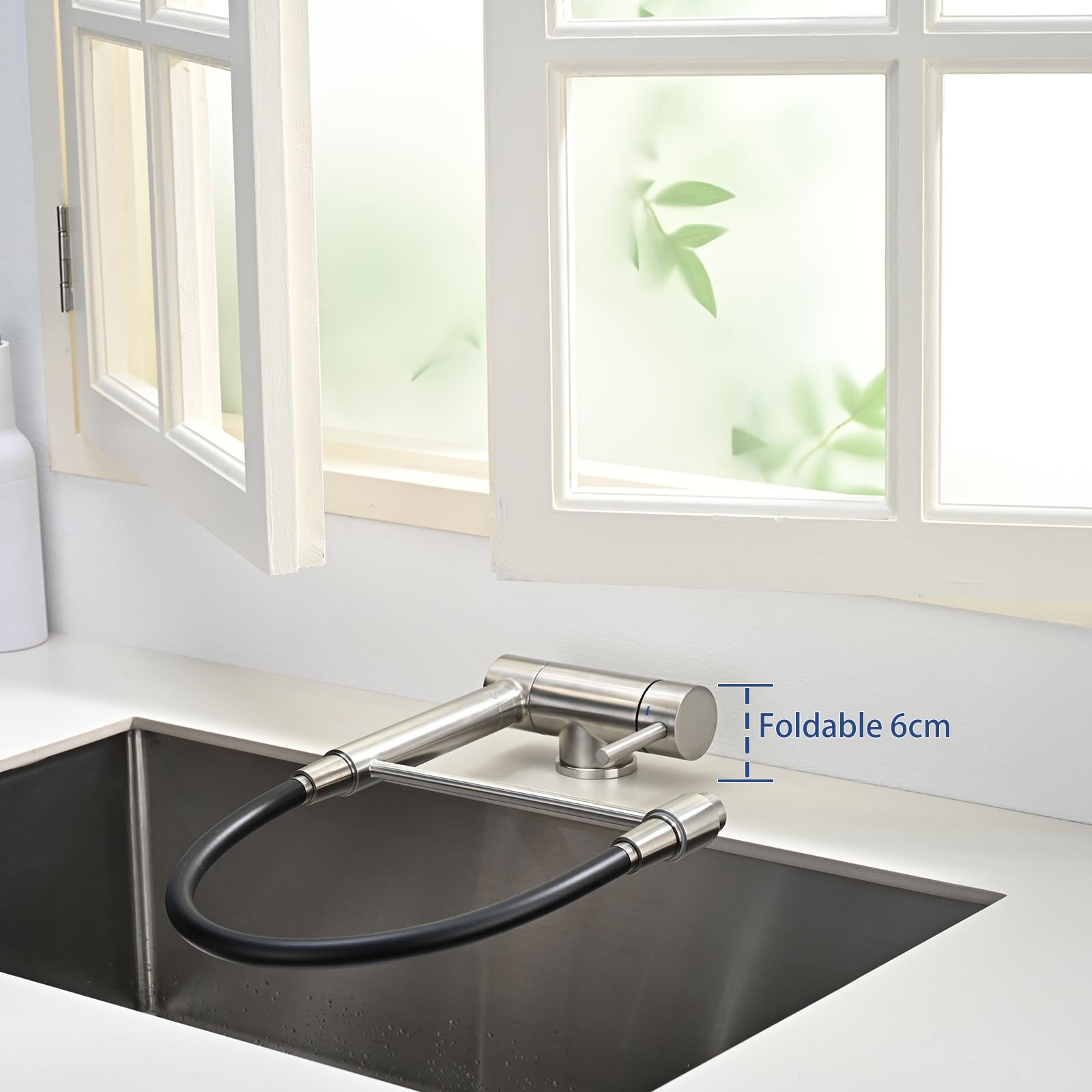 Grifo de Cocina Plegable Acero Inoxidable 304 Giratorio 360° Plata Cepillado