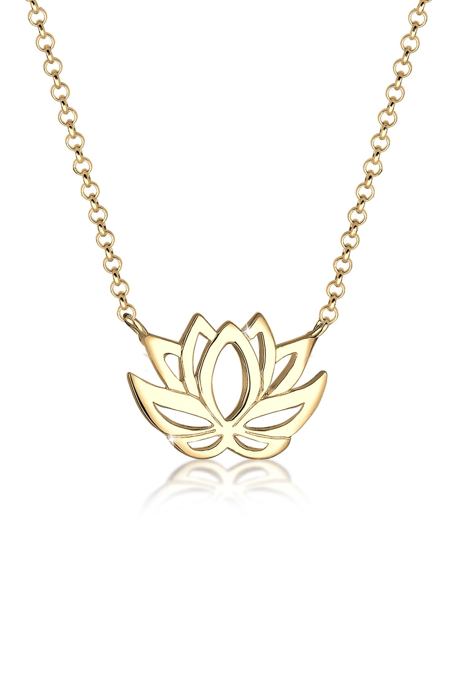 Elli Women's 925 Sterling Silver Gold Plated Lotus Flower Pendant Necklace of Length 45 cm