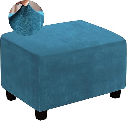 Miniatura 9 de cjc Funda otomana rectangular, de terciopelo, otomana, para reposapiés, rectangular, funda de almacenamiento extraíble, protector de muebles suave,