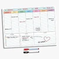 Super Lousa Planner Quadro de Aviso Magnético Para Geladeira Com 2 Canetas Com Ímã - Recados Anotações Lembrete Decoração Agenda