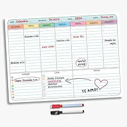 Super Lousa Planner Quadro de Aviso Magnético Para Geladeira Com 2 Canetas Com Ímã - Recados Anotações Lembrete Decoração Agenda