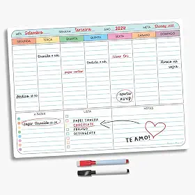 Super Lousa Planner Quadro de Aviso Magnético Para Geladeira Com 2 Canetas Com Ímã - Recados Anotações Lembrete Decoração Agenda