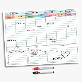 Super Lousa Planner Quadro de Aviso Magnético Para Geladeira Com 2 Canetas Com Ímã - Recados Anotações Lembrete Decoração Agenda
