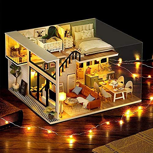 DIY Puppenhaus DIY Puppenhaus Spielzeug Holz Miniatura Puppenhaus Miniatur Puppenhaus Spielzeug mit Möbeln LED Lichter… – Bild 4