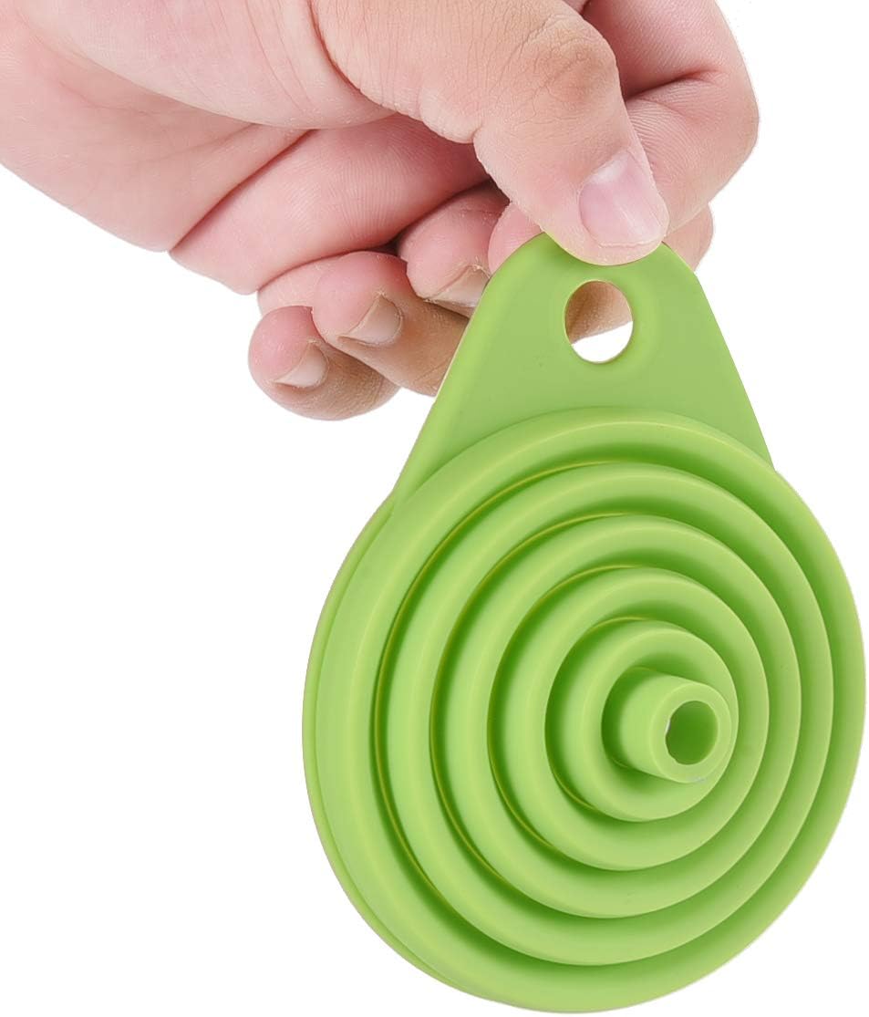 Collapsible Silicone Funnel Set, 2 Pack Large and Wide Fold Funnels for Kitchen Oil Food and Water Bottling(Blue+Green)