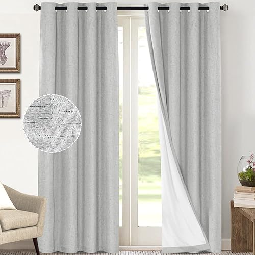 Miniatura 55 de PrinceDeco Cortinas opacas 100% para dormitorio, cortina de lino para puerta corrediza de cristal, cortinas opacas extra anchas con ojales Arena