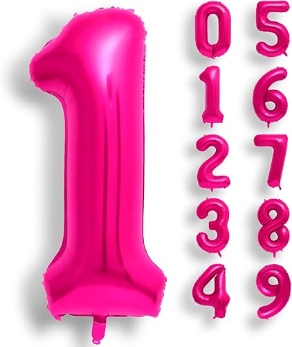Globo de 40 pulgadas color rosa intenso número 1 para helio Mylar rosa brillante, suministros para decoración de banquetes de fiesta de cumpleaños, disponible en Yaxa Peru
