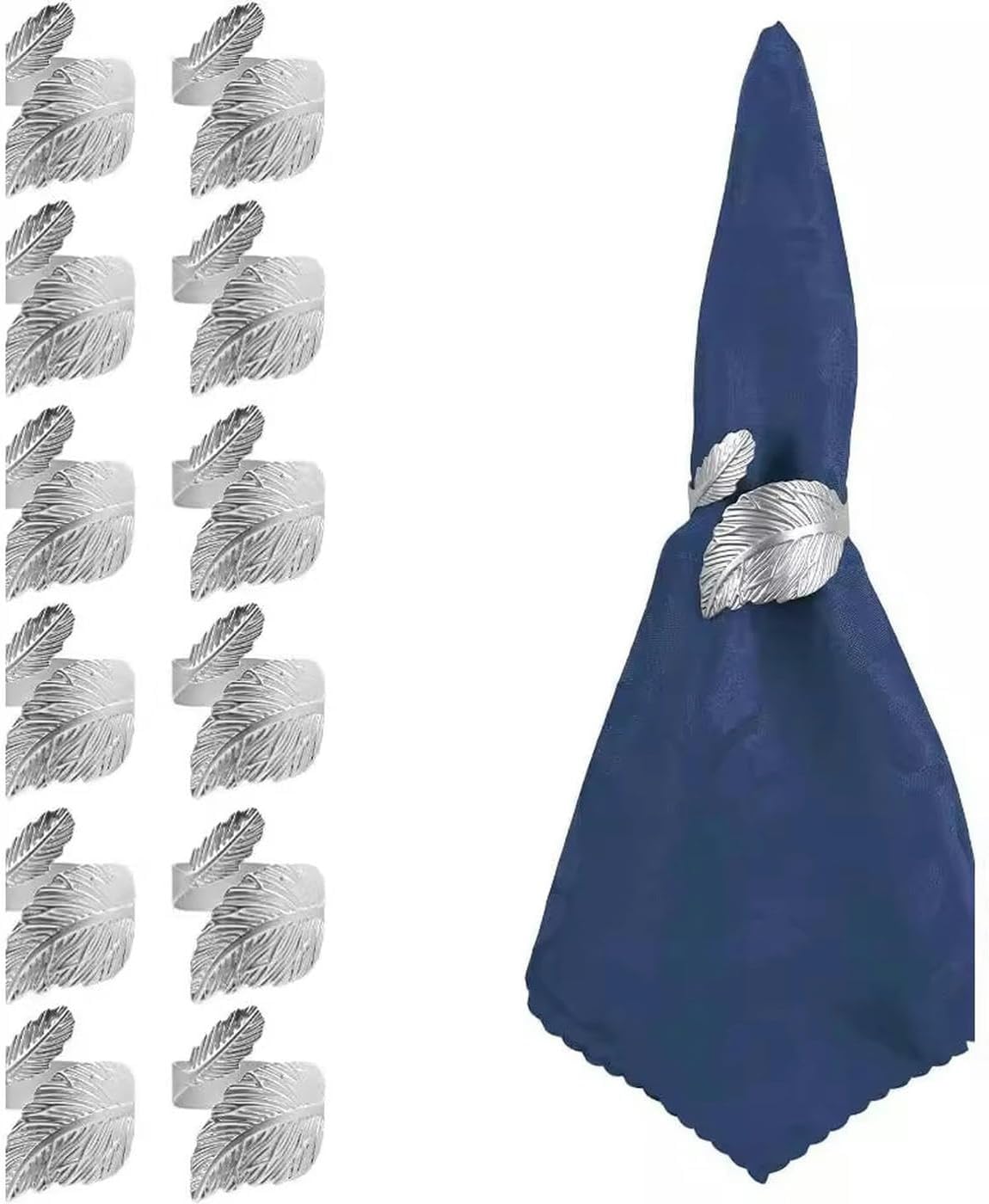 Tischdekoration Handwerk, Serviettenringe, 60 Stück, Mehrfarbig, Blatt-Serviettenschnalle, Hochzeitsbankett, Tischdekoration(Silver)