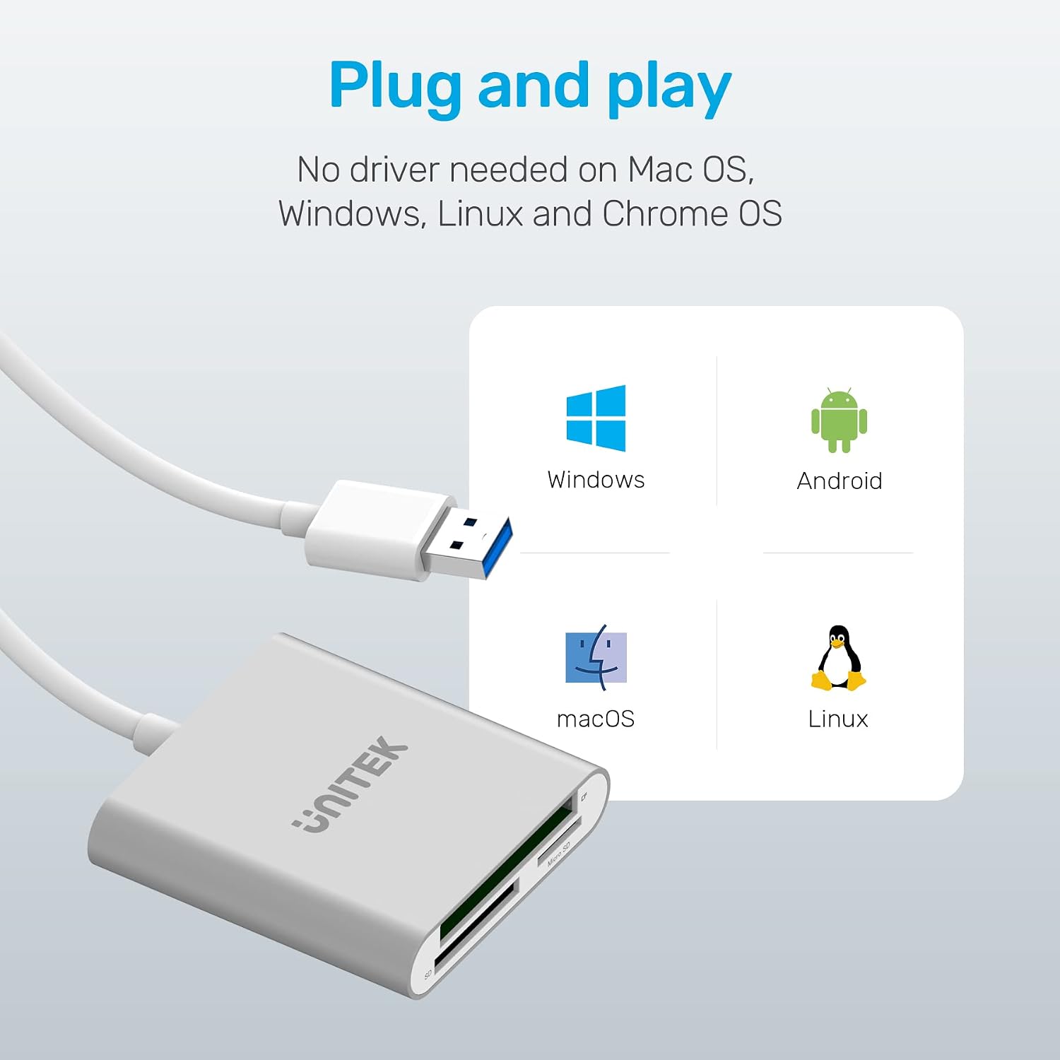Unitek SD Card Reader USB 3.0 3 Port Memory Card Reader Writer Compact Flash Card Adapter for CF/SD/TF Micro SD/Micro SDHC/MD/MMC/SDHC/SDXC UHS-I Card for Windows & Mac - Aluminum