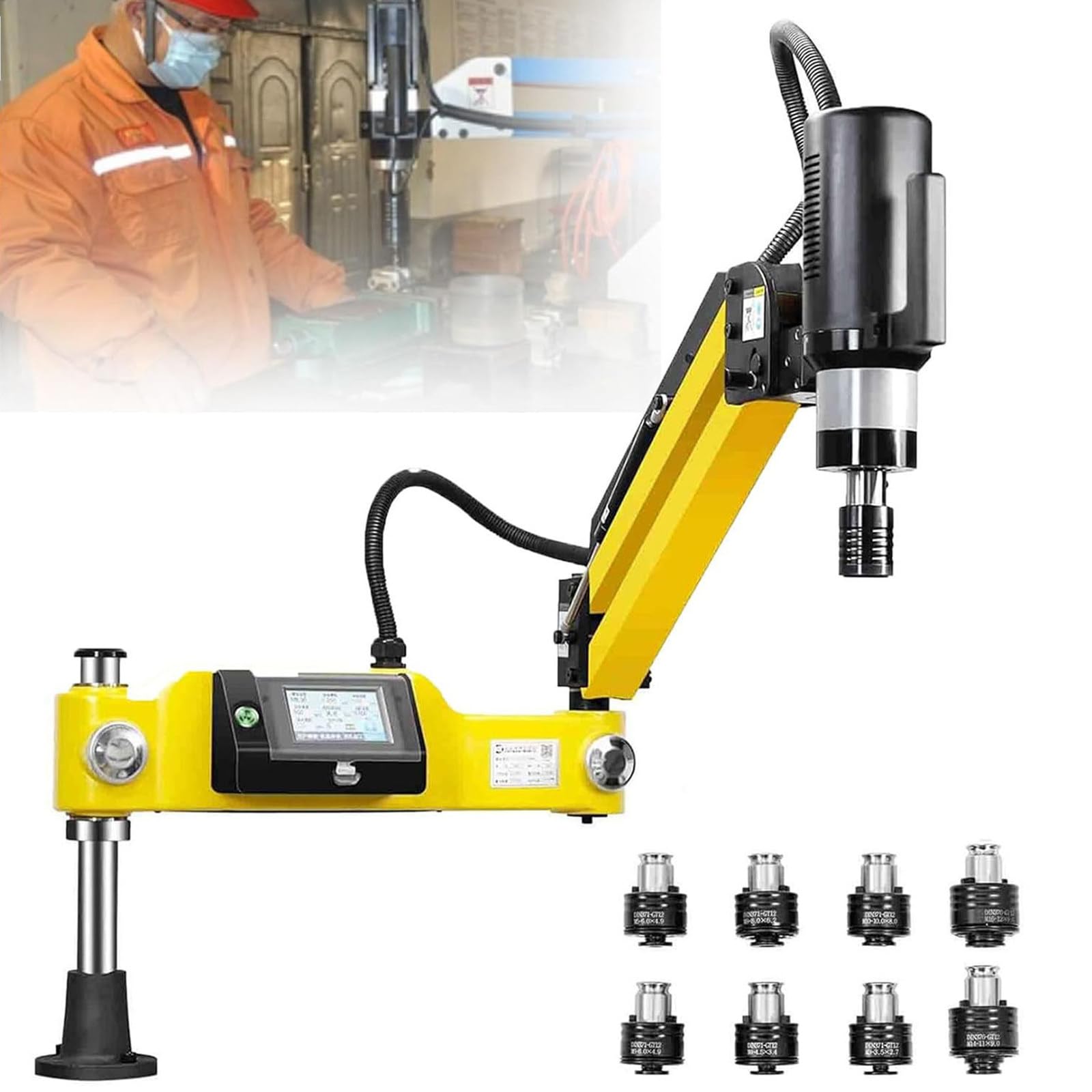 Elektryczna maszyna do gwintowania CNC M3-M16, uniwersalne ramię gwintujące 360 stopni, ekran dotykowy, promień roboczy 1000 mm, elektryczna maszyna do gwintowania stali, żelaza, m