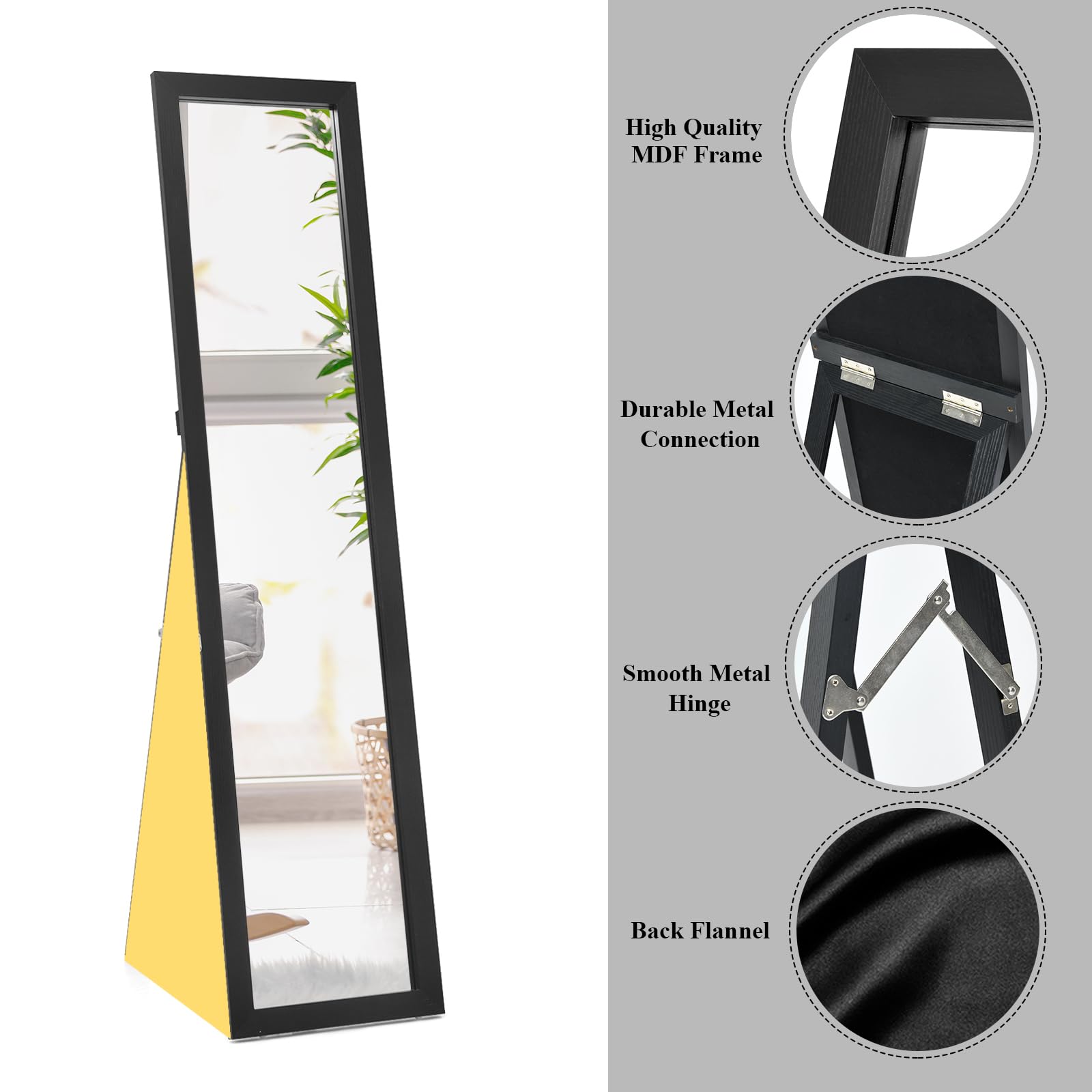 NeuType Specchio da Terra Regolabile con Cornice Rettangolare e Supporto 150 x 50cm Lunga Lega di Alluminio Specchio Figura Intera Specchio da Parete Lungo per Soggiorno, Camera da Letto Oro