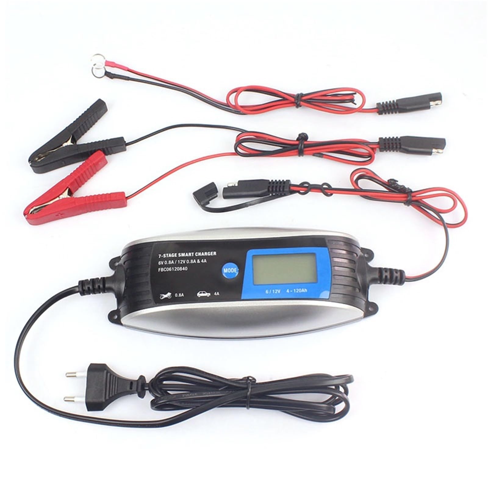 Carica Batteria per Auto, Cargador de 6V / 12V 0.8A 4A la Motocicleta del Enchufe batería Coche 7 etapas automática Inteligente a Prueba Agua